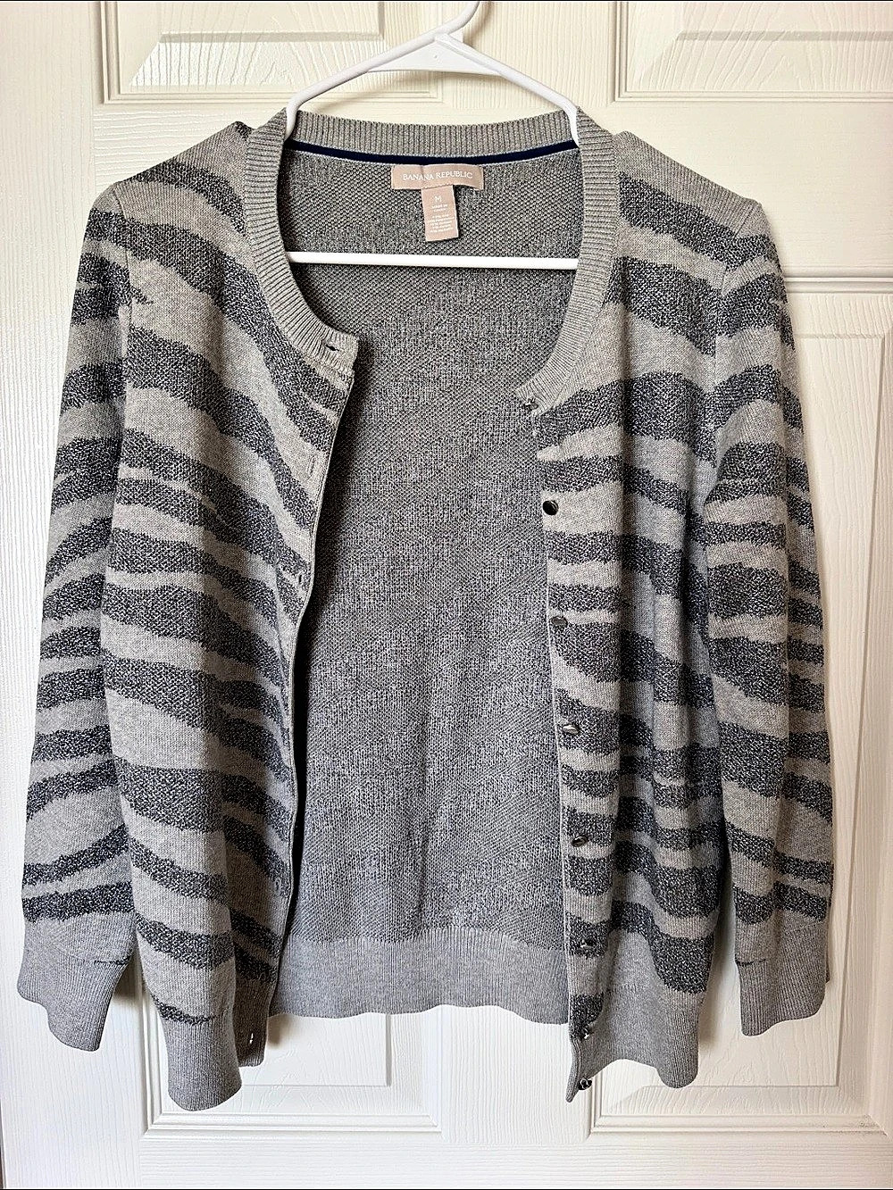 Banana Republic Gray Abstract Stripe Cardigan